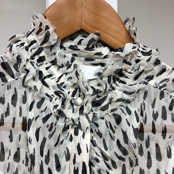 NWT 7 for All Mankind Leopard Ruffle Collar Top S - Picture 4 of 8